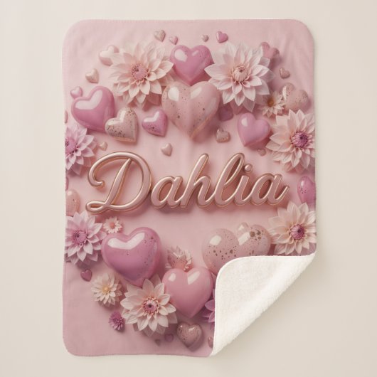 Pastel Dahlia Bloom Art with Hearts Sherpa Deken (Voorkant)