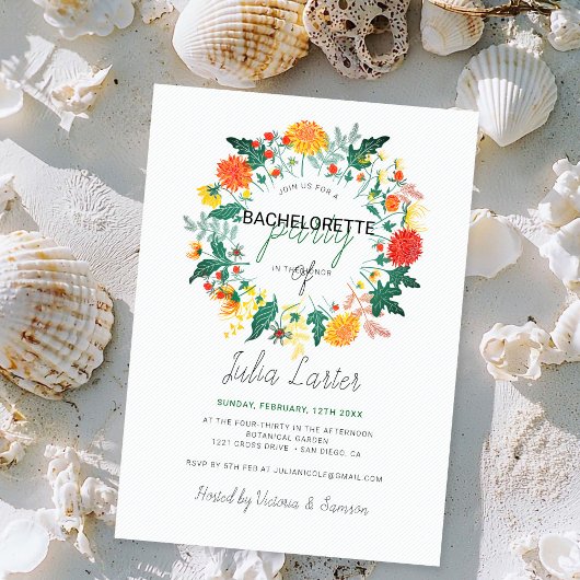 Pastel Dahlia Wildflower Krans vrijgezellenfeest Kaart