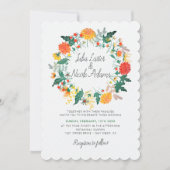 Pastel Dahlia Wildflowers Krans Foto Huwelijk Kaart (Voorkant)