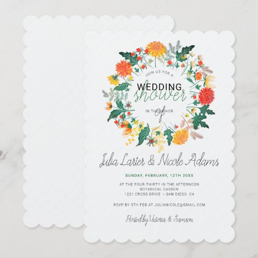 Pastel Dahlia Wildflowers Krans Trouwdouche Kaart (Voorkant / Achterkant)