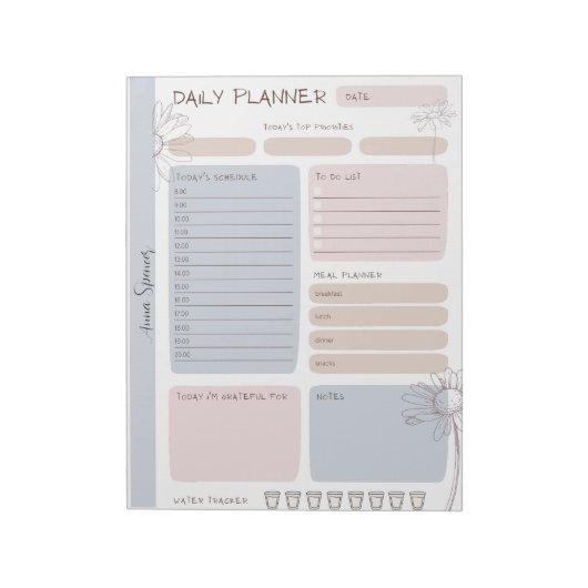 Pastel Daily Planner -  naam Notitieblok (Linkerzijde)