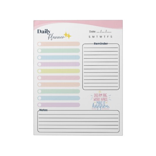 Pastel Daily Planner -To do list, reminder & notes Notitieblok (Linkerzijde)