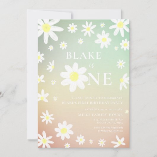 Pastel Daisy 1e Verjaardag uitnodiging (Voorkant)