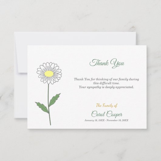 Pastel Daisy Begrafenis Dank u Opmerking Kaart (Voorkant)