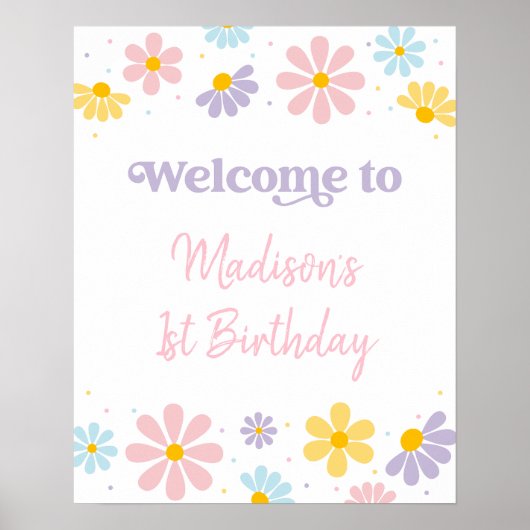 Pastel Daisy Bloem Verjaardag Welkom Poster (Voorkant)