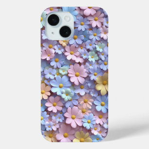 Pastel Daisy Bloemen Telefoonhoes met 3D-ontwerp iPhone 15 Case