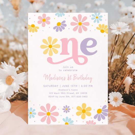 Pastel Daisy Boho eerste verjaardag Kaart