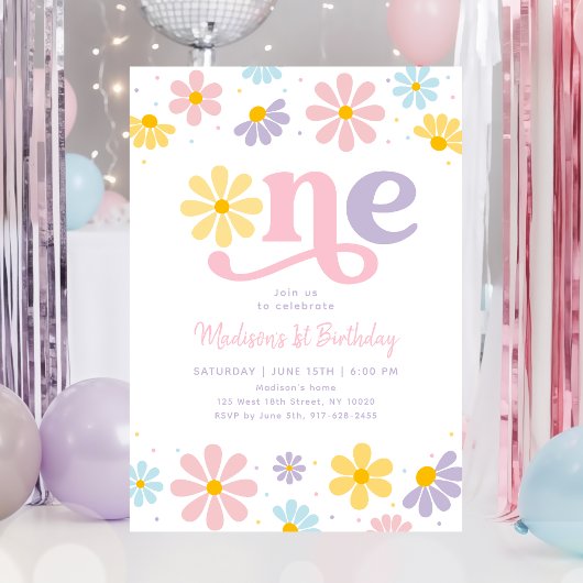 Pastel Daisy Boho eerste verjaardag Kaart