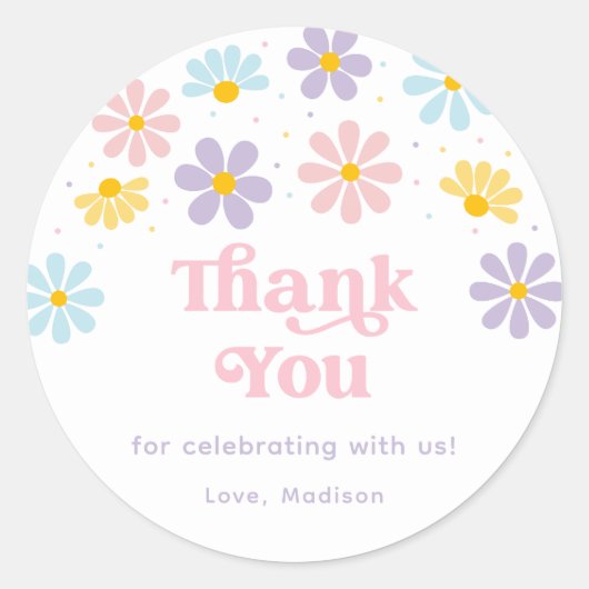 Pastel Daisy Flower Birthday Classic Ronde Sticker (Voorkant)