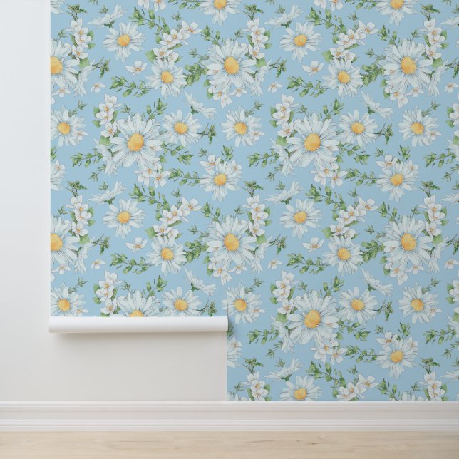 Pastel Daisy Flower Garden Pattern Behang (Applicatie)