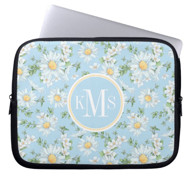 Pastel Daisy Flower Garden Pattern Laptop Sleeve (Voorkant)