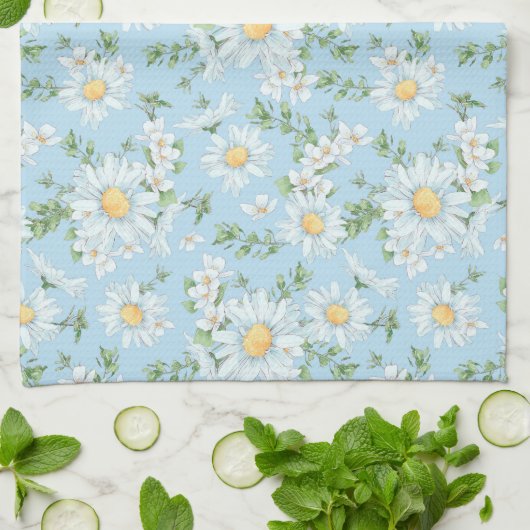 Pastel Daisy Flower Garden Pattern Theedoek (Gevouwen)