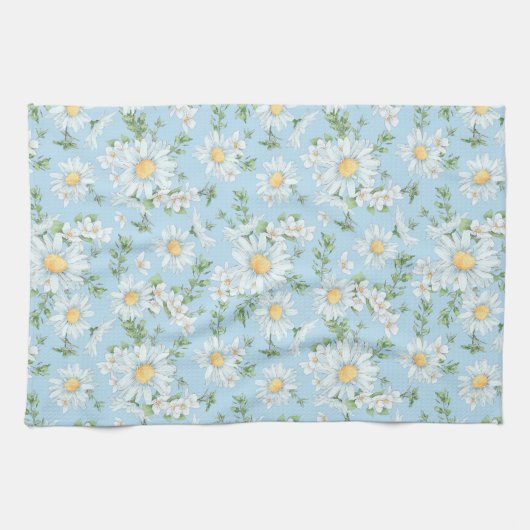 Pastel Daisy Flower Garden Pattern Theedoek (Horizontaal)