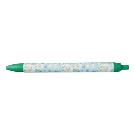Pastel Daisy Flower Garden Pattern Zwarte Inkt Pen (Voorkant)