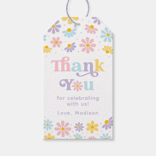 Pastel Daisy Flower Verjaardag Cadeaulabel (Voorkant)