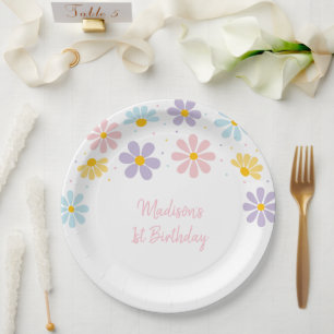 Pastel Daisy Flower Verjaardag Papieren Bordje