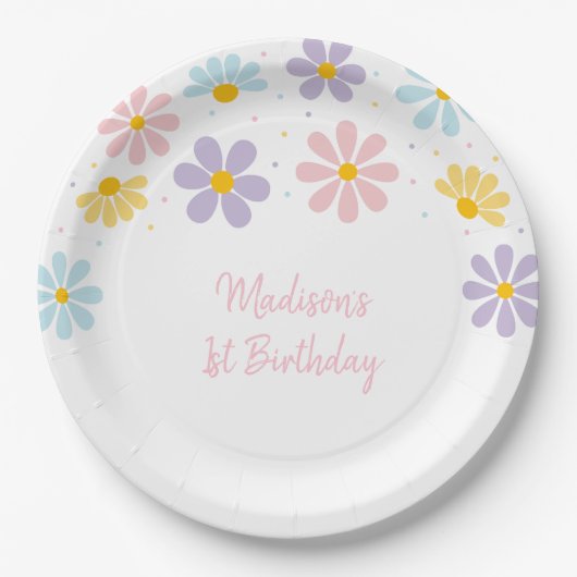 Pastel Daisy Flower Verjaardag Papieren Bordje (Voorkant)