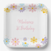 Pastel Daisy Flower Verjaardag Papieren Bordje (Voorkant)