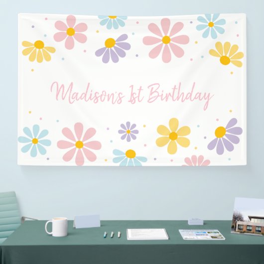 Pastel Daisy Flower Verjaardag Spandoek (Beurs)