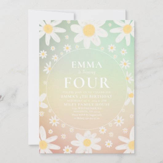 Pastel Daisy Verjaardagsfeestuitnodiging Kaart (Voorkant)