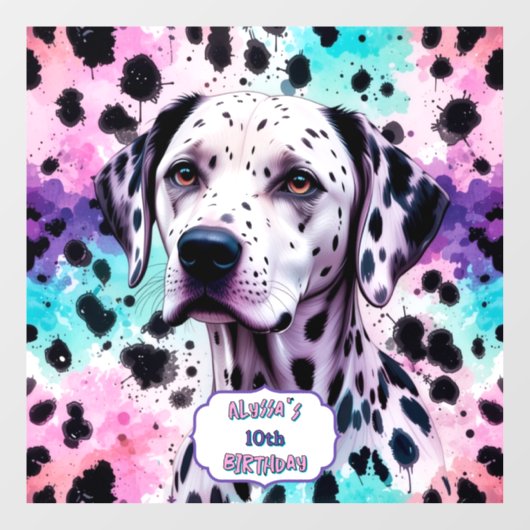 Pastel Dalmatian Dog Birthday Party Raamsticker (Vel)