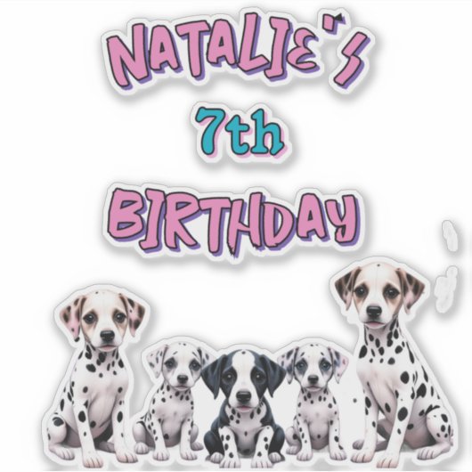 Pastel Dalmatian Dogs Birthday Party Sticker (Voorkant)