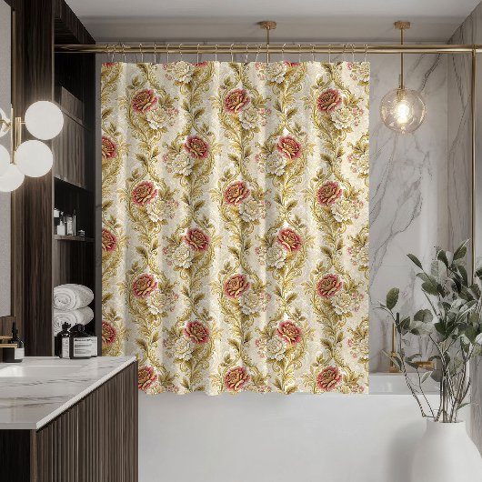 Pastel Damask Curtain Victorian-Inspired Bath Look Douchegordijn