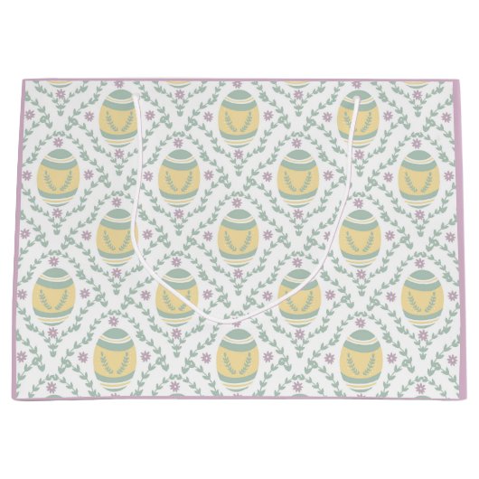 Pastel Damask Easter Eggs Patroon Gift Bag Groot Cadeauzakje (Voorkant)