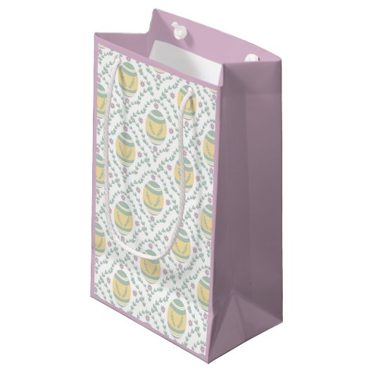 Pastel Damask Easter Eggs Patroon Gift Bag Klein Cadeauzakje (Voorkant Gekanteld)