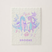 Pastel Dansend Dinosauriërs Paars Blauw Aangepast Legpuzzel (Verticaal)