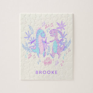 Pastel Dansend Dinosauriërs Paars Blauw Aangepast Legpuzzel