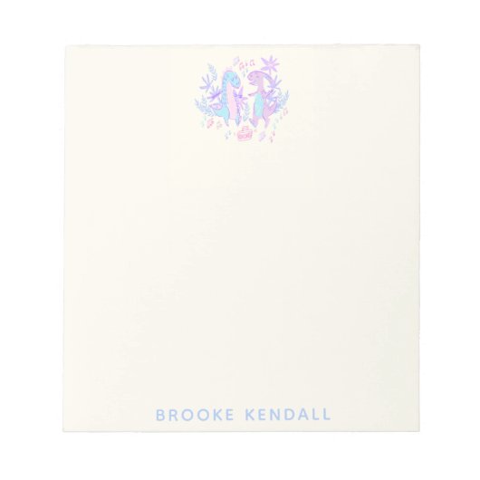 Pastel Dansend Dinosauriërs Paars Blauw Aangepast Notitieblok (Voorkant)