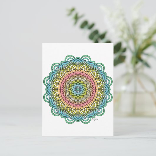 Pastel Defleur Mandala Briefkaart (Staand voorkant)