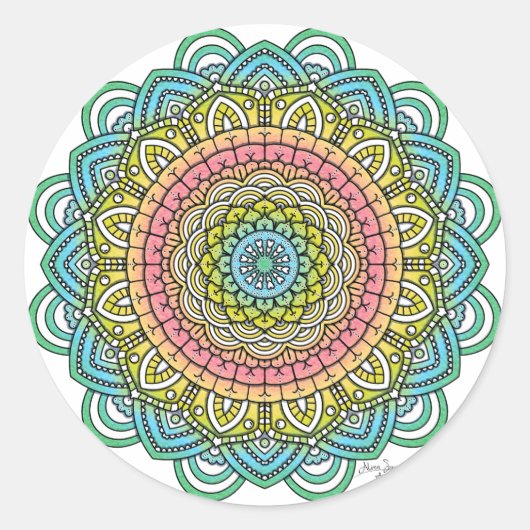 Pastel Defleur Mandala Ronde Sticker (Voorkant)