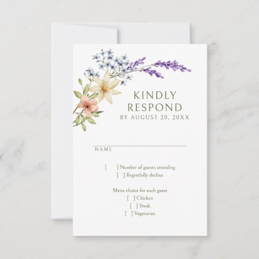 Pastel Delicate Wildflowers bruiloft RSVP Kaartje (Voorkant)