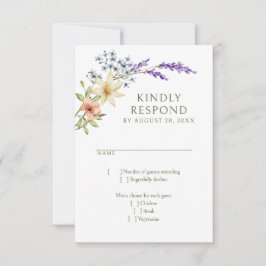 Pastel Delicate Wildflowers bruiloft RSVP Kaartje