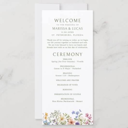 Pastel Delicate Wildflowers Wedding Program (Voorkant)