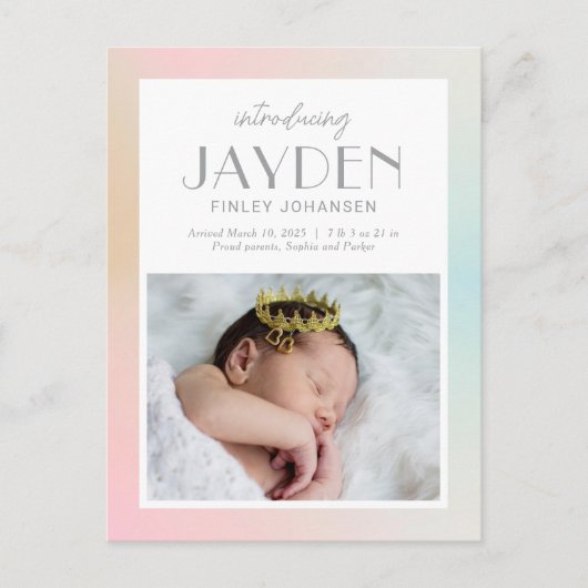 Pastel Delight Modern Birth Announcement Briefkaar Briefkaart (Voorkant)
