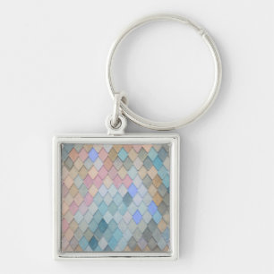 Pastel diamantpatroon zeemeermin blauw groen roze sleutelhanger