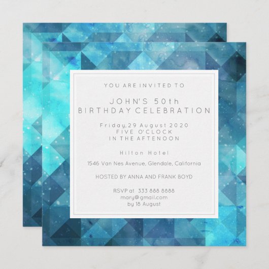 Pastel Diamond Geometric Birthday Party Blue Kaart (Voorkant / Achterkant)