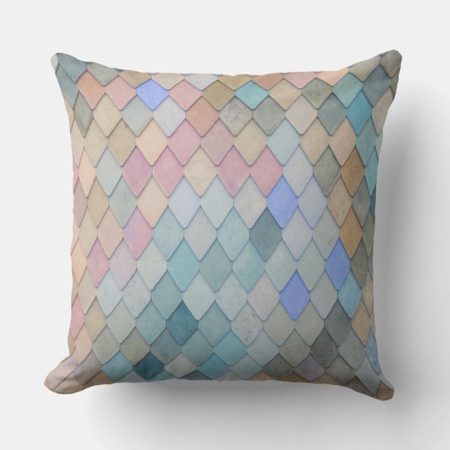 Pastel Diamond Pattern Mermaid Blue Green Roze Kussen (Voorkant)