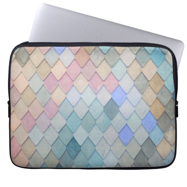 Pastel Diamond Pattern Mermaid Blue Green Roze Laptop Sleeve (Voorkant)
