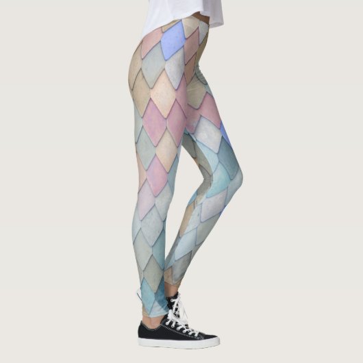 Pastel Diamond Pattern Mermaid Blue Green Roze Leggings (Rechts)