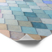 Pastel Diamond Pattern Mermaid Blue Green Roze Poster (Hoek)