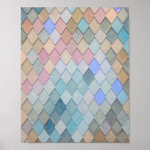 Pastel Diamond Pattern Mermaid Blue Green Roze Poster
