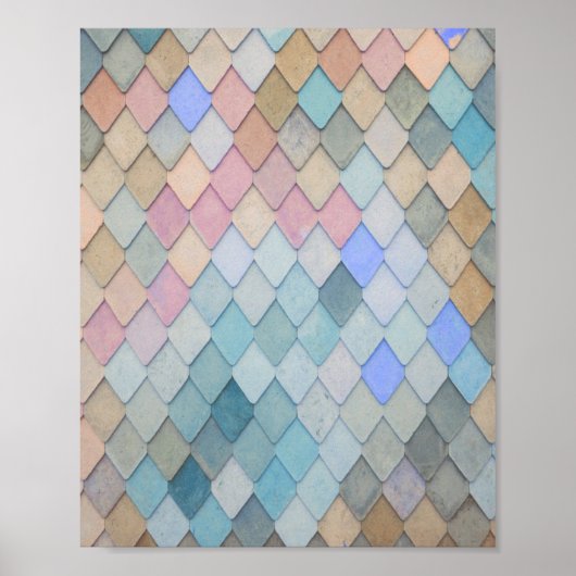 Pastel Diamond Pattern Mermaid Blue Green Roze Poster (Voorkant)