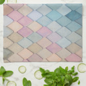 Pastel Diamond Pattern Mermaid Blue Green Roze Theedoek (Gevouwen)
