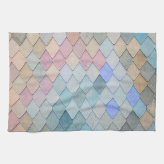 Pastel Diamond Pattern Mermaid Blue Green Roze Theedoek (Horizontaal)