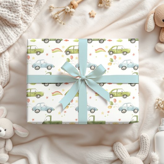 Pastel Dieren In Auto'S Baby Boy Neutraal Inpakpapier Vel