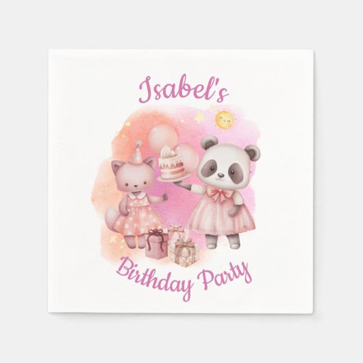 Pastel Dieren Verjaardagsfeest Servetten (Voorkant)